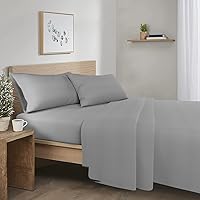 Comfort Spaces Cotton Flannel Breathable Warm Deep Pocket Sheets with Pillow Case Bedding, Cal King, Grey Solid 4 Piece