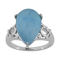 Carillon Certified Larimar Natural Gemstone 925 Sterling Silver Ring Anniversary Ring for Women