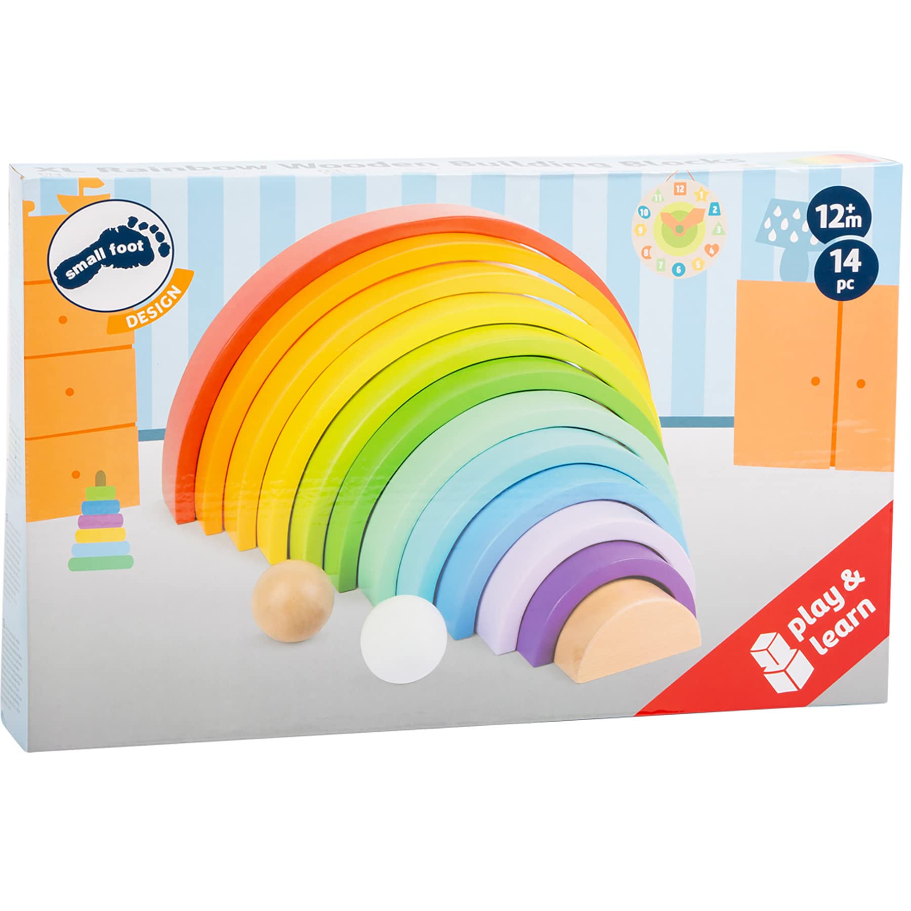 Wooden Rainbow Building Blocks with Balls (XL) by Small Foot – Babies Learn Hand-Eye Coordination, Patterns & Colors While Developing Fine Motor Skills – Educational Game for Toddlers – Age 12+ months