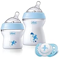 Chicco NaturalFeeling Gift Set with 2 Newborn Baby Bottles + Pacifier, 0 m + Blue