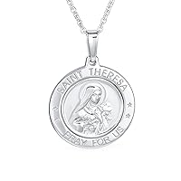 Bling Jewelry Personalized Unisex Religious Medal Medallion Oval Round Saint Theresa Saint Christopher Pendant Necklace For Women Mens Teen Oxidized .925 Sterling Silver Customizable