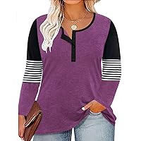 RITERA Plus Size Tops for Women Long Sleeve Shirts Colorblock Tshirt Striped Tunics Casual Fall Blouses 1XL-5XL