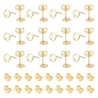 UNICRAFTALE 40 Pcs 201 Stainless Steel Stud Earring Findings with Earring Backs Real 24K Gold Plated Hypoallergenic Post Earring 316 Surgical Pins Flat Round Earring Stud for DIY Jewellery Making