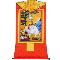 Gandhanra Four Harmonious Animals(Elephant,Monkey,Hare,Bird), Tibetan Thangka Painting Art,Buddhist Thangka Brocade,Buddha Tapestry with Scroll