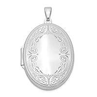 Sterling Silver Rhodium-plated 31mm Oval Scroll Locket Pendant Necklace 18 inch chain included