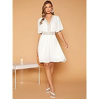 Summer Dresses for Women 2022 Guipure Lace Insert -line Dress Dresses for Women (Color : White, Size : X-Small)