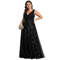 Ever-Pretty Plus Women's V Neck Sleeveless Embroidery A Line Plus Size Floor Length Evening Dresses 02130-DAPH