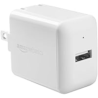Amazon Basics 12W One-Port USB-A Wall Charger (2.4A) for Phones (iPhone 15/14/13/12/11/X, Samsung, and more), non-PPS, White