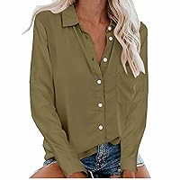 Long Sleeve Shirts for Women 2024 Stylish Button Down Casual Tee Tops Regular Fit Solid Lapel Tops Womens Lightweight Tunic