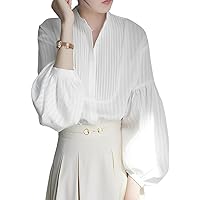 MARIA MARFA 4S-M16 Balloon Sleeve Blouse, Striped Pattern, Women's, Shirt, Spring/Summer, Tops