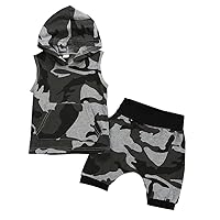 Baby Boys 3 Piece Boys&Girls Sets Sleeveless Tops+Shorts Hooded Camouflage Toddler Outfits Baby Boys 2t (Camouflage, 80)