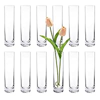 Glass Cylinder Bud Vases for Centerpieces, Set of 12 Clear Small vases,Handmade Slim Flower Vases Wedding Table Decor for Single Rose vases Bulk, Home Aesthetic Desk Decor, Party Decorations,7.5