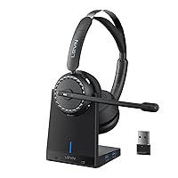 LEVN Wireless Headset, Bluetooth Headset with Microphone (AI Noise Cancelling), 4 USB 3.0 Ports, 65 Hrs Working Time, Wireless Headset with Mic for PC/Computer/Laptop/Work from Home/Call Center