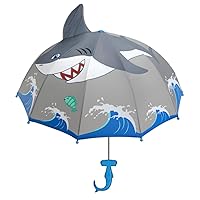 Shark Grey Umbrella for Boys w/Fun Hammerhead Handle, Pop-Up Fin, Ocean Trim
