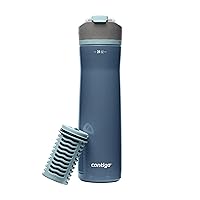Clybourn Chill Freeflow Filtration Stainless Steel Water Bottle with Spill-Proof Lid, 24oz Filtered Water Bottle with Carbon Fiber Filter, Lasts up to 6 Months, Dark Ice