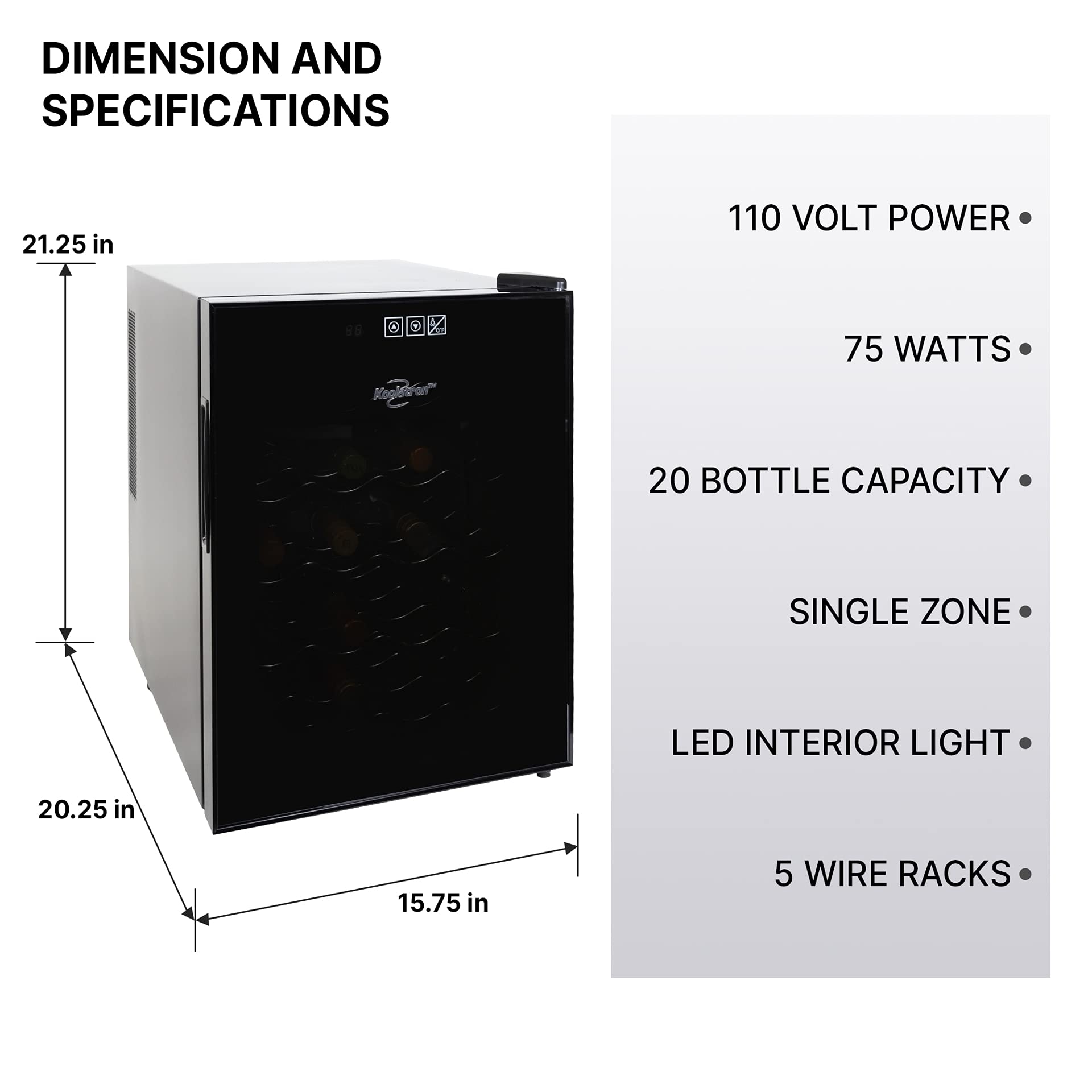 Koolatron 20 Bottle Wine Cooler, Black Dual-Unit Thermoelectric Wine Fridge, 1.7 cu. ft. (48L), Freestanding Wine Cellar, Red, White and Sparkling Wine Storage for Home Bar, Apartment, Condo