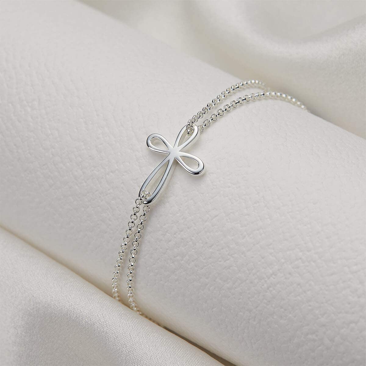 Molly B London Sterling Silver Cross Bracelet. Adjustable Jewelry Charm Chain Bracelets for Girls. Perfect First Communion Gifts for Girls, Baptism Gifts, Birthday Gift, Sweet 16