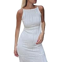 Women's Summer Dress Ladies Woman Fashion Solid Line Sexy Suspenders Solid Color Slim Fit Casual Dress(White,Small)