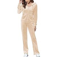 Woolicity Womens Sweatsuits Set Velour Tracksuit 2 Piece Outfits Set Zip Up Hoodies and Pants Sportswear Jogging Set