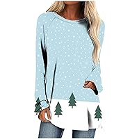 Women Christmas Tunic Tops Xmas Tree Graphic Tee Shirts Long Sleeve Tshirt Casual Dressy Holiday Blouse for Legging