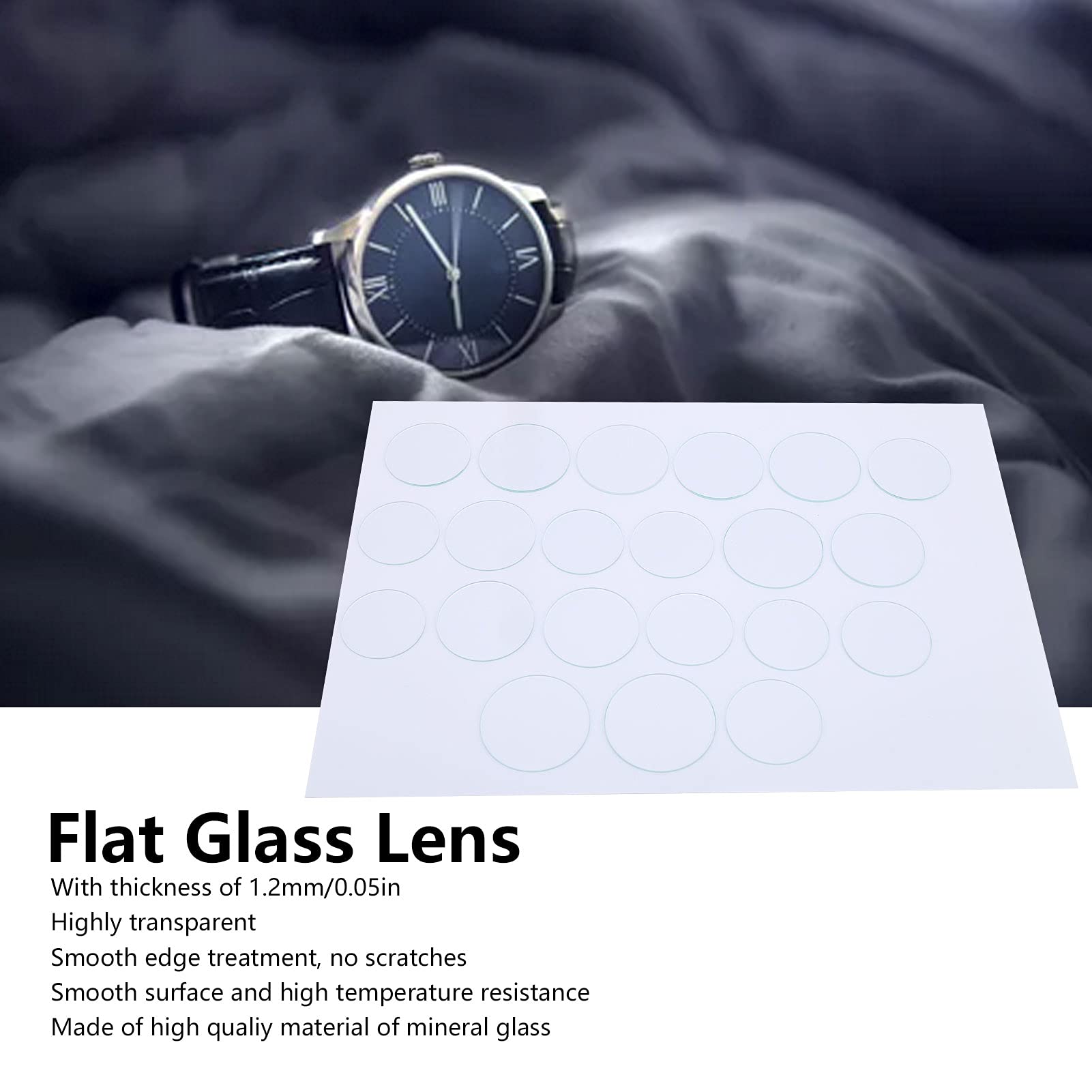 Walfront 21pcs 35‑45mm Glass Lens Replacement Round Parts Flat Watch Crystal Lens Glass Mineral Glass Replacement Parts for Watchmaker Repair