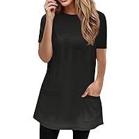 Women's 2024 Casual Short Sleeve T-Shirts Crew Neck Cute Tunics Dressy Blouses Loose Summer Tops with Pockets
