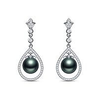 9 mm Tahitian Cultured Pearl and 0.5 carat total weight diamond accent Earring in 14KT White Gold
