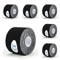 6 Rolls K Sports Tape Waterproof Breathable Cotton Kinesiology Tape for Knee Support and Muscle Pain Relief, Uncut Physio Tape Elastic Therapeutic for Athletes Injury Recovery (Black)