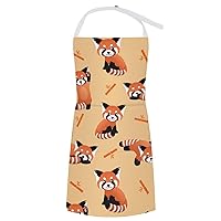 Cute Red Panda Bamboo Kitchen Cooking Apron for Adults Adjustable Bib Soft Chef Apron with 2 Pockets