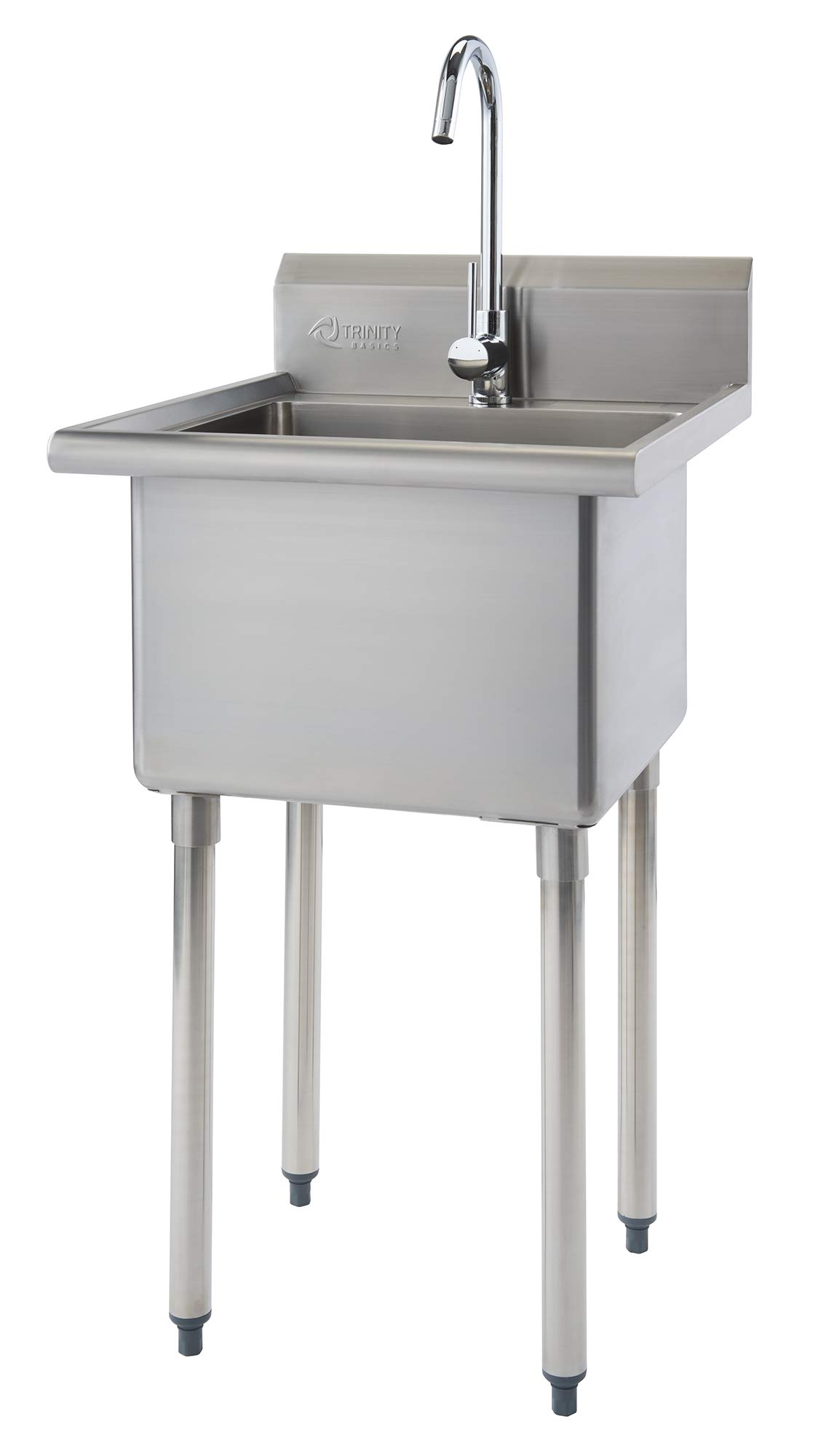 TRINITY THA-0307 Basics Stainless Steel Freestanding Single Bowl Utility Sink for Garage, Laundry Room, and Restaurants, Includes Faucet, NSF Certified, 49.2 21.5 24-Inch, Chrome