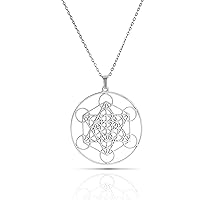 Metatron's Cube Necklace for Men Women Sacred Archangels King Solomon Seal Angel Chain Necklace for Men Stainless Steel Geometry Hollowed Out Charm Pendent Amulet Jewelry (Metatron/Sliver)