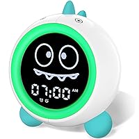 Kids Alarm Clock, Toddler Sleep Training Clock with Night Lights, Sound Machine, Time to Wake Dinosaur Alarm Clock for Children, Gift Ideas for Kids Toddler Boy Girl (Green)