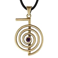 Bronze Cho Ku Rei Reiki Symbol Pendant Necklace with Natural Amethyst