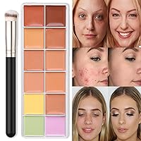 12 Color Correcting Concealer Palette With Concealer Brush, Cream Contouring Makeup Kit, Tattoo Concealer, Corrects Dark Circles Red Marks Scars Light Mediumor creamy concealer B1