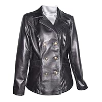 16P Size Women Petite Fashion 4101db Basic Lamb Leather Long Blazer Black