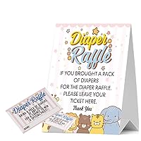 Baby Shower Diaper Raffle Tickets Baby Shower Invitation Set, Animal Carnival, Pink Party, Diaper Rash Set, Baby Shower Game, Unisex Boy or Girl,Pack of 1 Logo and 50 Cards - JRM246