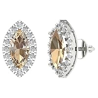 3.64 ct Marquise Cut Halo Solitaire Yellow Moissanite Conflict Free Pair of Solitaire Stud Screw Back Earrings 18K White Gold