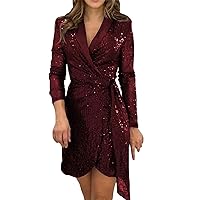 Women's Autumn and Winter Fashion Sexy Sparkly Waist Skirt Dress with Sleeves for Women Plus Size