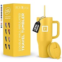 Co-Pilot Insulated Tumbler w/Straw & Flip Cap Lids - Cup Holder Bottle for Hot, Cold Drink - Leak-Proof- Water, Coffee Portable Travel Mug - Honey Yellow, 32 Oz