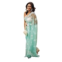 Cocktail Party Sequin Net Woman Saree Blouse Indian Wedding sari EA546