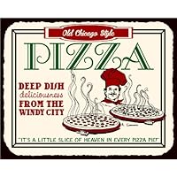 Old Chicago Style Pizza Deep Dish Heaven Retro Tin Pizzeria Sign