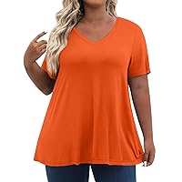 Womens Plus Size Tops V Neck Short Sleeve Shirts Loose Fit Summer Blouses Casual Tunic Tops to Wear with Leggings