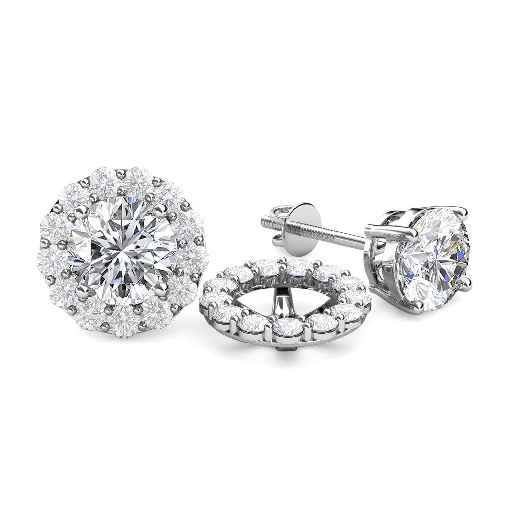 Round White Sapphire 0.82 ctw Halo Jackets for Stud Earrings in 14K Gold