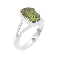 Natural Peridot Rough Gemstone Ring 925 Sterling Silver, Green Peridot Ring Jewelry for Men Women