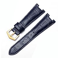 Genuine Leather Watch Band for Patek Philippe 5711 5712G Nautilus Watchs Men and Women Special Notch 25mm*12mm Watch Strap (Color : Blue-Gold, Size : 25-12mm)