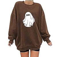 Cute Ghost Graphic Oversized Sweatshirts for Women Halloween Casual Pullover Tops Spooky Season Fall Crewneck Tops