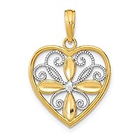 14k Two tone Gold Fashion Love Heart Pendant Necklace With Flower and White Beaded Filigree Center Measures 22.33x17.5mm Wide Jewelry for Women