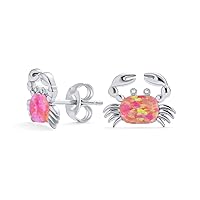 Gemstone Pink Blue White Tropical Vacation Nautical Created Opal Beach Lobster Claw Crab Stud Earrings Pendant For Women .925 Sterling Silver October Birthstone