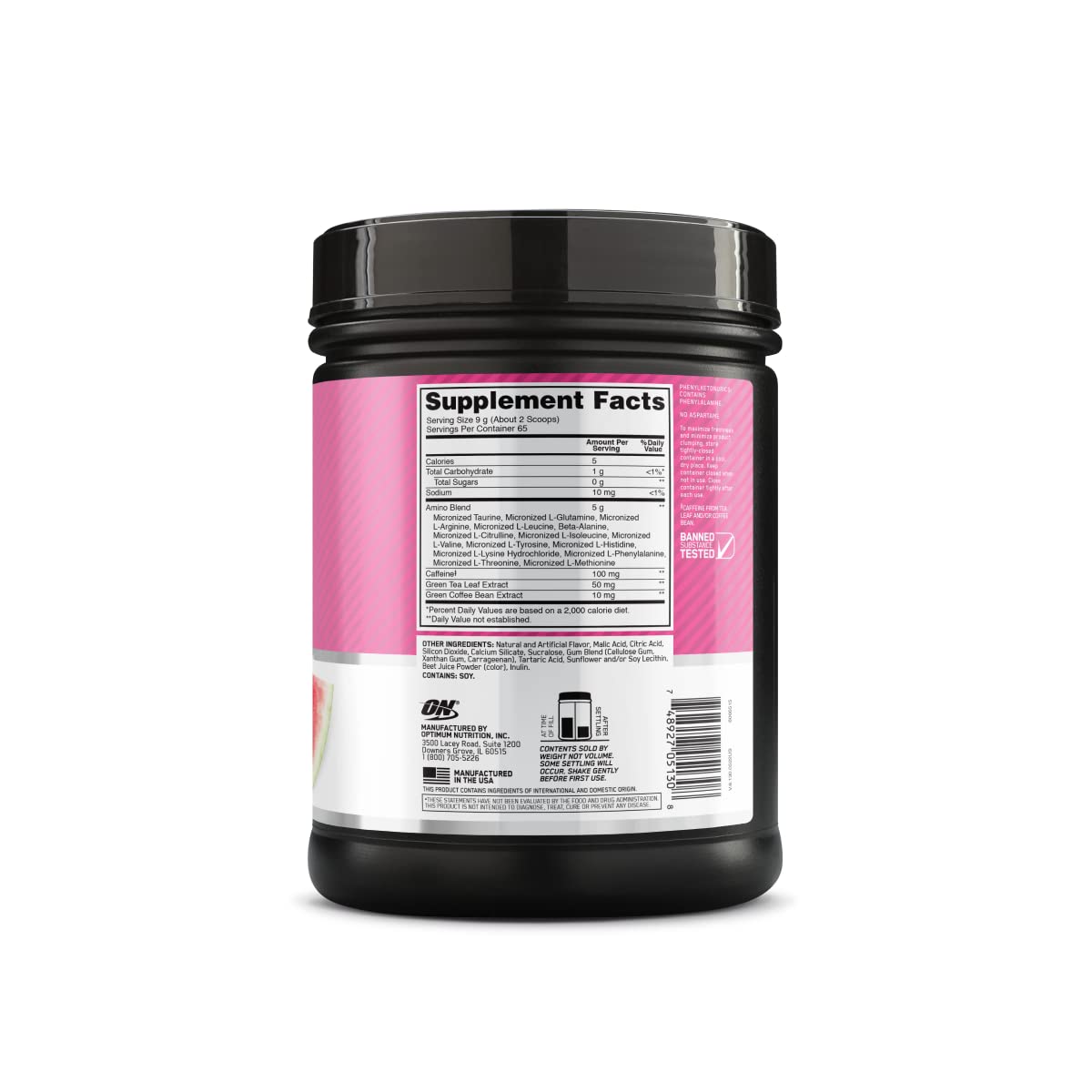 Optimum Nutrition Amino Energy - Pre Workout with Green Tea, BCAA, Amino Acids, Keto Friendly, Green Coffee Extract, Energy Powder - Watermelon, 65 Servings (Packaging May Vary)