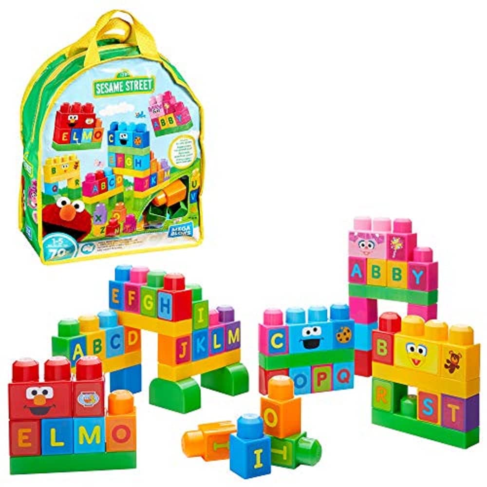 Mega Bloks Sesame Street Let's Build Sesame Street FMB08, Building Toys for Toddlers (70 Pieces)